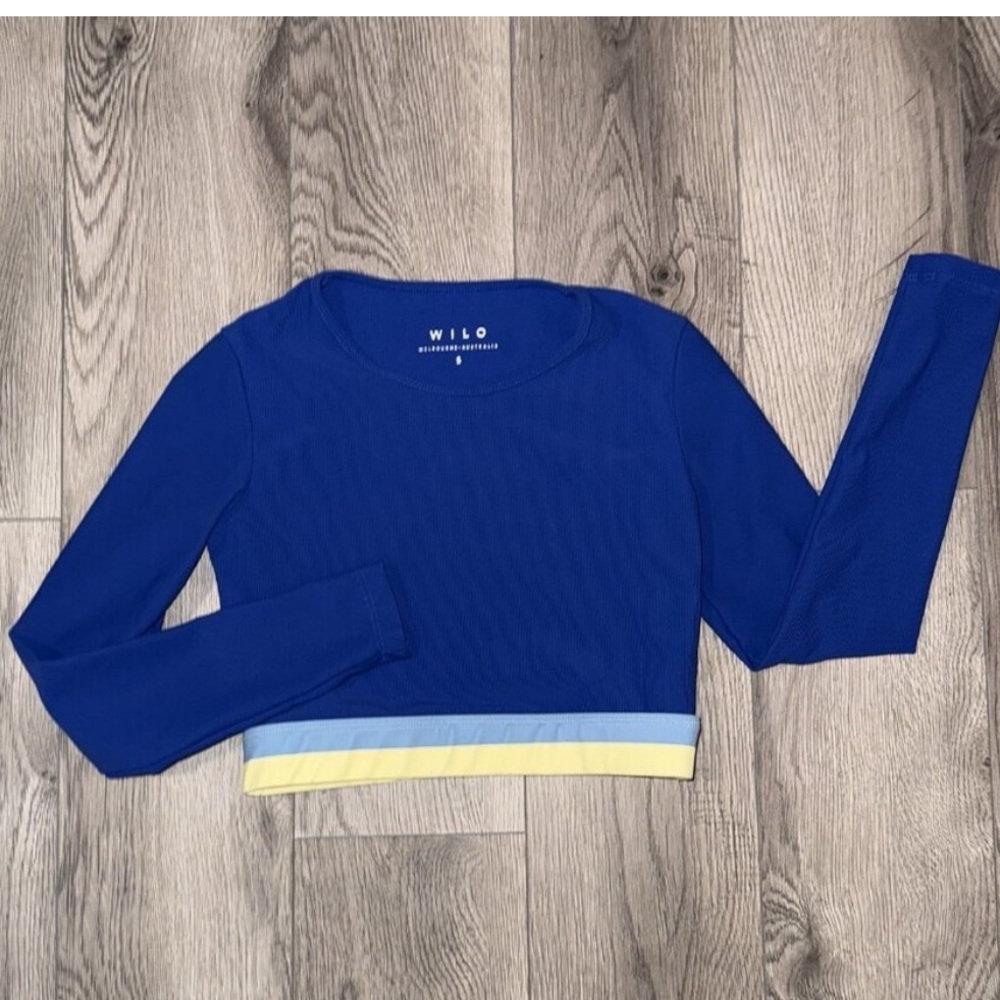 Wilo Royal Blue Long Sleeve Crop Top with Contrast Hem